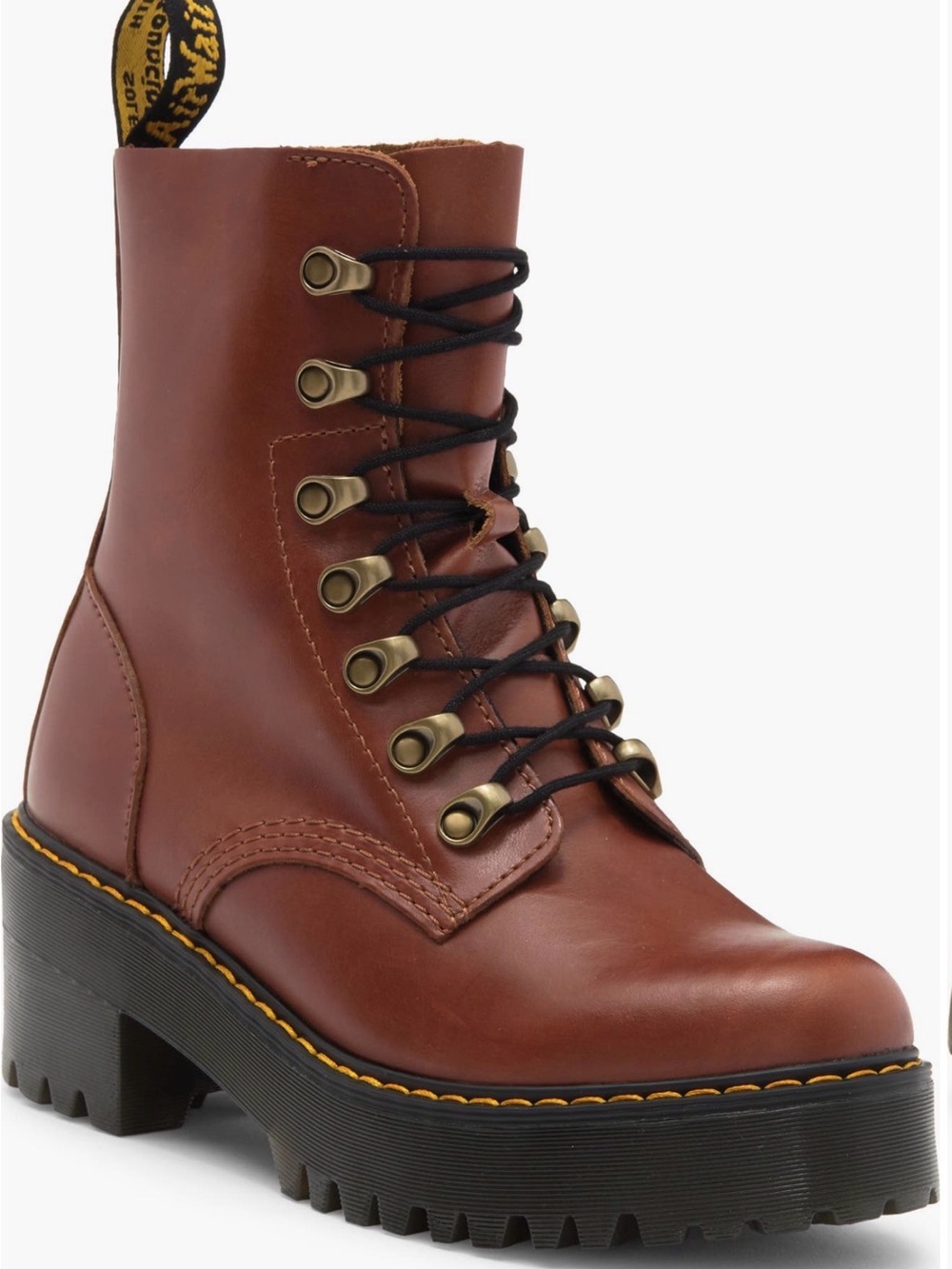 Dr. Martens Women's Brown Leather Lace-Up Platform Combat Boot